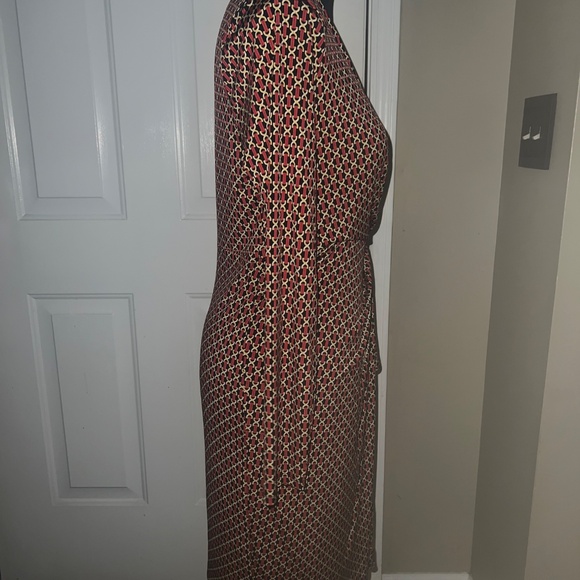 Michael Kors Red Gold Black Chain Print Long Sleeve Dress - Picture 9 of 15